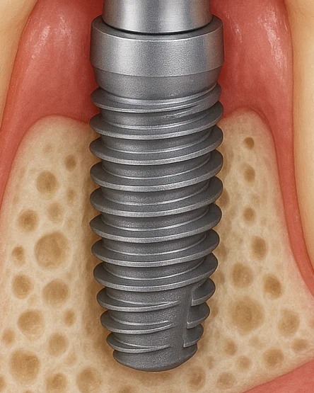 임플란트 픽스처 3D 일러스트 - 치조골에 식립된 임플란트 구조