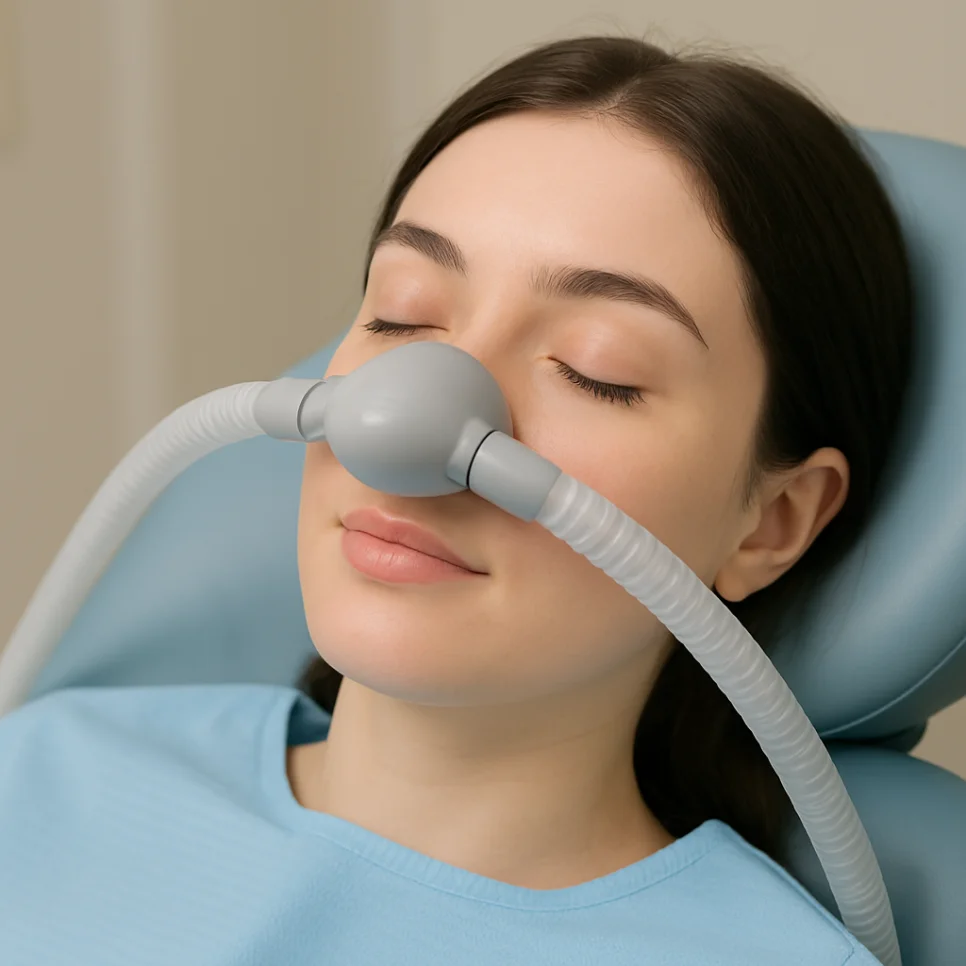 수면 마취 중 코마스크를 착용한 환자 - 의식하진정법